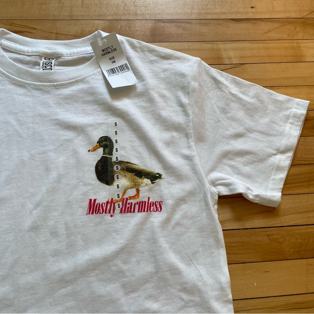 Mostly Harmless White Graphic Tee with Duck Print